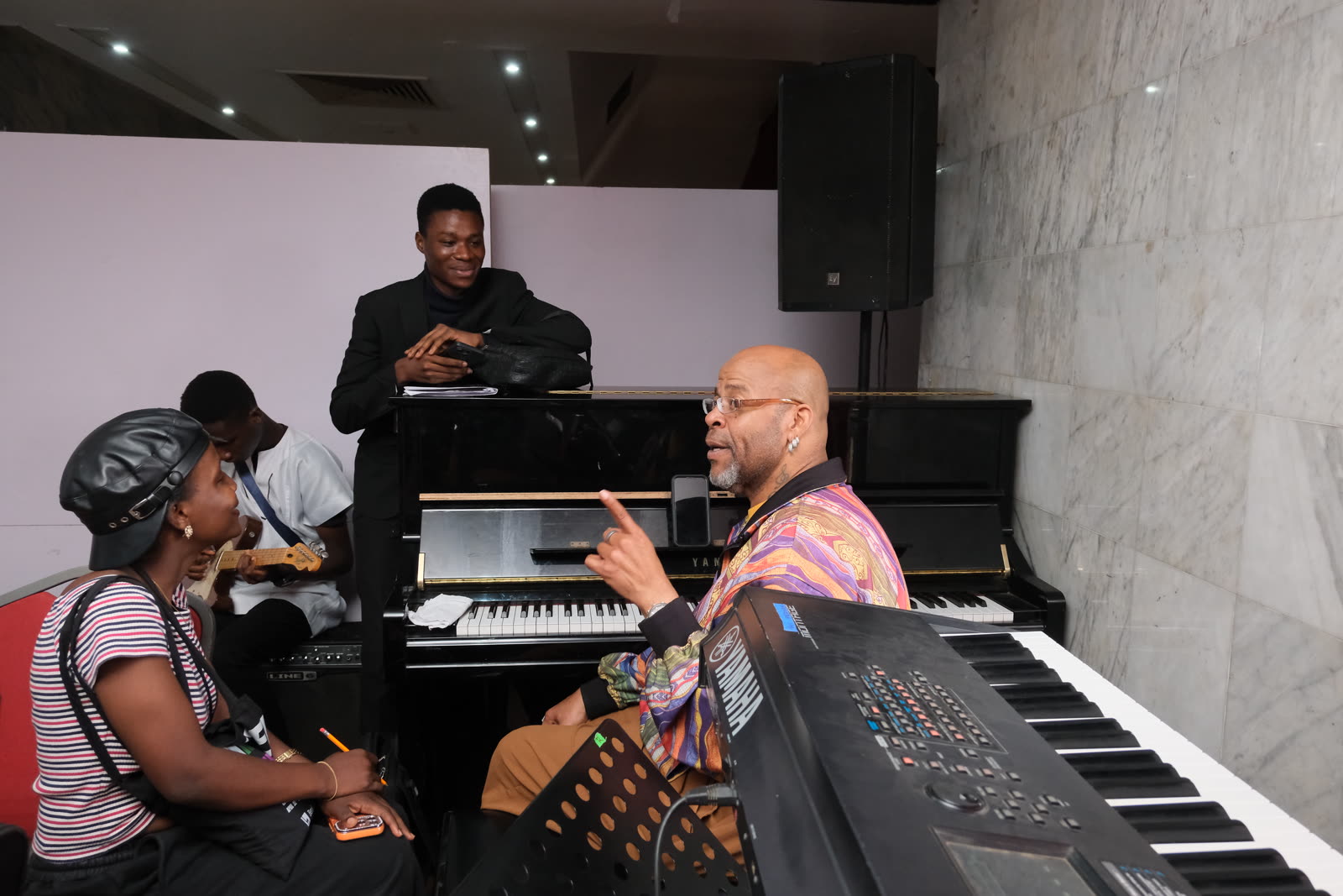A music production session at the console